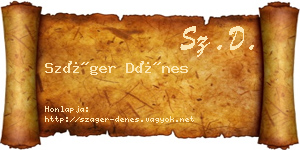 Száger Dénes névjegykártya